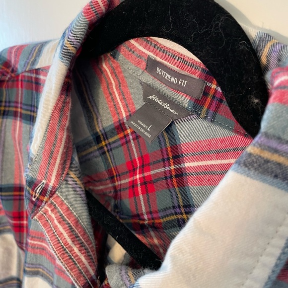Women’s Eddie Bauer Flannel, Red/green/white, Boyfriend, L, EUC - Picture 2 of 4